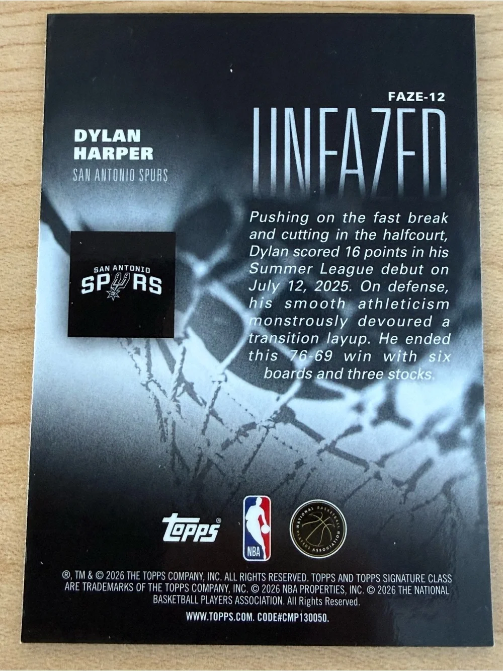 Topps Dylan Harper Unfazed Card - Black & White